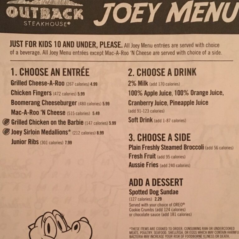 Outback Steakhouse Joey Menu With Prices